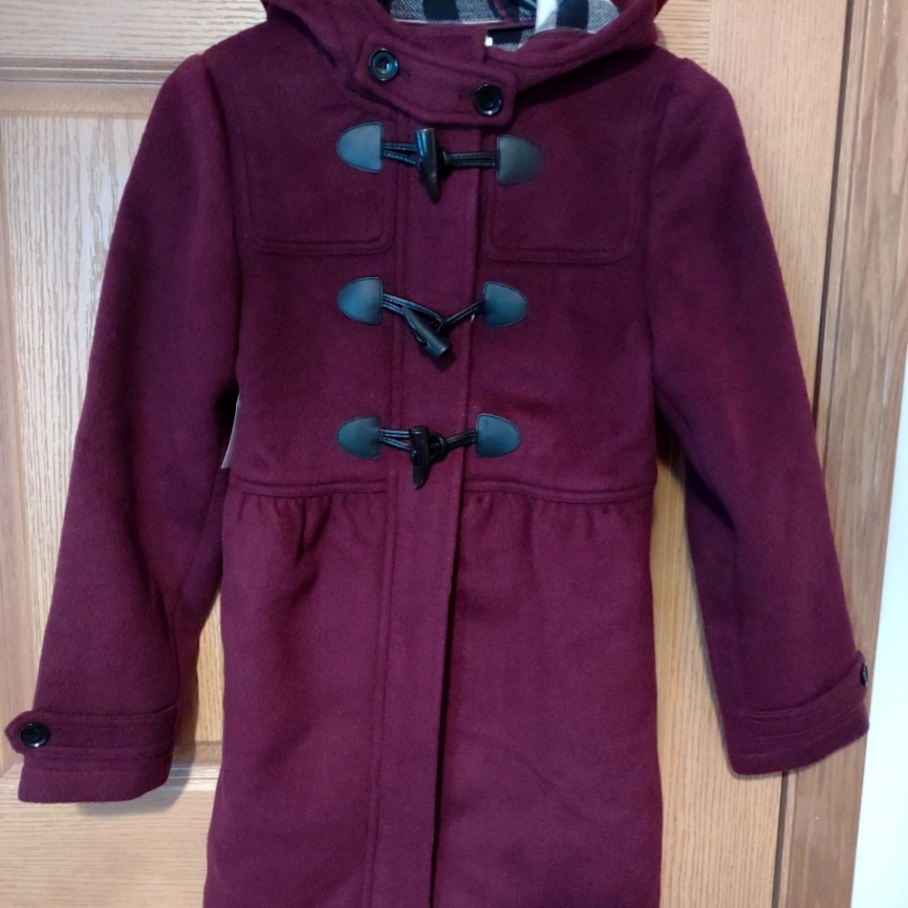 BURBERRY Girls WOOL Dress Coat 12Y - deep burgundy
